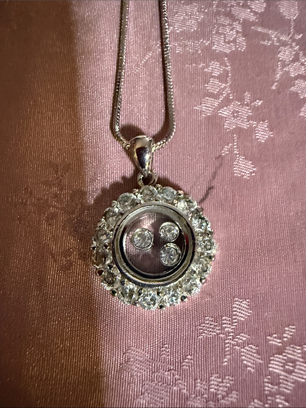 Silver-Tone Round Crystal Floating Pendant Necklace - Clear